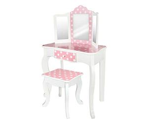 WOOMAX- Teamson 85388 Coiffeuse en Bois avec Tabouret et Miroir pour Fille, Centre de beauté avec tiroir, Jouets éducatifs pour Enfants de 3 Ans, Rose, M