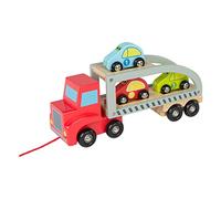 WOOMAX- Trailer Truck Camion remorque 3 Voitures en Bois, 43619, Assorti, 28 cm