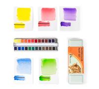 Woomer Aquarelle 24 couleurs couleurs vives haute pigmentation | Facile à prélever avec un pinceau humide, mélange fluide, faible granulation, godets amovibles, idéal voyage