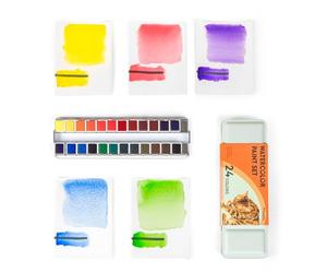 Woomer Aquarelle 24 couleurs couleurs vives haute pigmentation | Facile à prélever avec un pinceau humide, mélange fluide, faible granulation, godets amovibles, idéal voyage