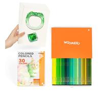 Woomer Lot de 30 crayons de couleur de qualité supérieure, fournitures de dessin professionnel, collection nuances vertes, avec 20 feuilles de papier d'entraînement