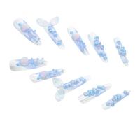 WOONEKY 1 boîte Mermaid Press Nails Reusable Jellyfish French Tip False Nails Almond Shape Full Cover Stick Handmade Artistic Design For Women DIY Manicure
