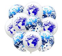 WOONEKY 10 Pièces Ballons Latex Motif Carte Monde et Sequins Bleu Foncé pour Décoration de Fête Anniversaire