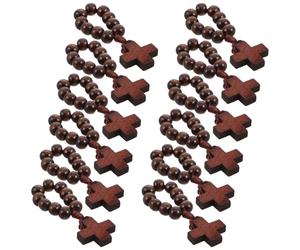 WOONEKY 12 Pièces Bague Chapelet en Bois avec Pendentif Croix, Légère et | Perles Naturelles, Finition Lisse, Taille Compacte, pour Voyage et Funérailles, Présent de Pâques