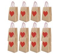 WOONEKY 12 Pièces Sacs Papier Kraft avec Poignée Forme de Cœur Lot de Sacs Cadeaux Spacieux et Solides pour Anniversaire Fête Saint-valentin Mariage et Bonbons Garçon Fille