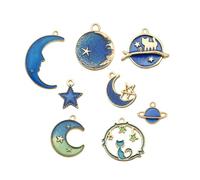 WOONEKY 16 Pièces de Pendentifs Soi-même Série Lune et Planètes en Alliage Léger, Accessoires de Bijoux Créatifs pour Collier et Boucles D’oreilles, Kit DIY Artisanat Bijoux