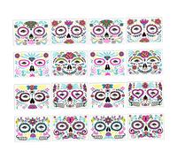 WOONEKY 16feuilles Temporaires Fluorescents Jour Des Morts Autocollants Visage Éphémères Étanches Avec Motifs De Crânes Et Fleurs Idéaux Pour Halloween Et Cosplay