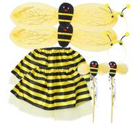 WOONEKY 2 ensembles Costume Abeille Garçon Fille Jupe Tutu Ailes Bandeau Baguette Cosplay Fête Déguisement Garçon Fille Décoration Anniversaire