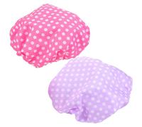 WOONEKY 2 Pièces Double Layer Shower Cap For Women Elastic Reusable Hair Bath Hat With Stylish Dots Print Suitable For Long And Short Hair Comfortable Fit Hotel Spa Use