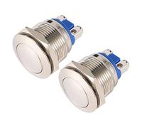 WOONEKY 2 Pièces Interrupteur Bouton Poussoir Rond Inox Étanche pour Circuit Électromagnétique et Démarrage Bouton Klaxon pour Lampe Pc et Sonnette Extérieure