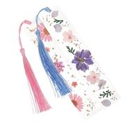 WOONEKY 2 Pièces Marque Pages Résine Artisanaux avec Fleurs Séchées et Pompon Lot pour Lectrices et Enseignants et Décoratif pour de Lecture