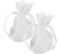 WOONEKY 2 pièces Sacs de Rangement avec Dentelle Blanche Pochons à Cordon pour Bijoux et Accessoires Lot de Petits Sacs Respirants pour Organisation Quotidienne et