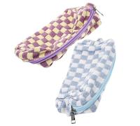 WOONEKY 2 Pièces Trousse Maquillage Voyage Laine à Motif Carreau Sac Rangement Cosmétique Portable et Multifonction pour Femme Organiseur Pratique et Élégant