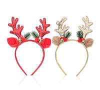 WOONEKY 2pièces Antlers Headband Accessoires De Noël Pour Femmes Couronnes De Tête Festives Avec Éléments Paillettes Et Cloches Pour Fêtes Photos De Famille