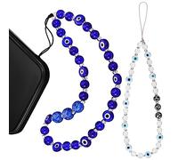 WOONEKY 2Pièces Lanières de Téléphone Perlées avec Breloques Œil Malin Sangles pour Téléphone Portable Dragonnes de Poignet Accessoires Bijoux pour Femmes et Filles
