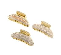 WOONEKY 3 pièces Lot de Pinces à Cheveux Grandes Décoratives Plastique Griffes Épingles Cristal et Perles Finition Dorée Antidérapante Maintien Fort pour Cheveux Épais et Longs