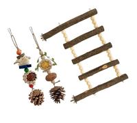 WOONEKY 3 Pièces Mâcher pour Oiseaux Petits et Moyens Échelle Bois Naturel pour Perruches et Perroquets Accessoire Suspendu pour Cage Résistant et Décoratif Lot