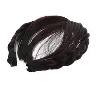WOONEKY 3pièces Perruque Synthétique à Frange Avec Bandeau Ajustable Extensions Capillaires Pour Femmes Et Filles Marron Foncé Style Naturel Pour Quotidien Soirées Et Cosplay