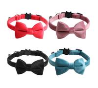 WOONEKY 4 Pièces Collier pour Chat en Velours avec Nœud Élégant et Clochette, Boucle de Sécurité Détachable, Léger et Réglable pour Aventures en Intérieur et Extérieur
