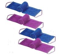 WOONEKY 4 pièces Lot de Serviettes Exfoliantes Longues avec Filet Africain Drap de Bain Doux pour Nettoyage Corporel Massage et Élimination des Peaux Mortes Bleu