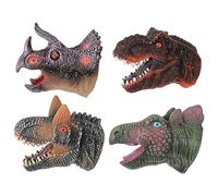 WOONEKY 4 Pièces Marionnettes à Main Dinosaure Réalistes pour Garçon Fille Jouets Souple avec Tyrannosaure Tricératops Dinosaures pour Jeux de Rôle et Histoires