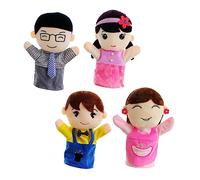 WOONEKY 4 pièces Marionnettes Familiales à Main Doux Interactif pour Garçon Fille Marionnettes de Conte avec Personnages Cartoon Papa Maman Garçon Fille pour Jeu de Rôle et Éveil Créatif