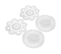 WOONEKY 4 pièces Miniature Dollhouse Lace Table Mats Crochet Placemat Set for Victorian Dollhouse Kitchen Decor Realistic Tiny Round Doilies for DIY Micro Scene Furniture