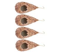 WOONEKY 4 pièces Nid Suspendu Paille Naturel Nichoirs pour Petits Oiseaux Décoration de Jardin Extérieur pour Canaris Perroquets et Plantes Style et Facile à Accrocher