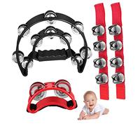 WOONEKY 4 pièces Tambourin Main Double Rangée et Bracelets de Cheville Musical Garçon Fille Sécurisé Poignée Antidérapante Ergonomique Éducatif pour Fête et Apprentissage