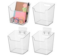WOONEKY 4 Pièces Transparent Wall Mounted Organizer Bins Adhesive Pen Holders For Bathroom Kitchen Office Multipurpose Storage Boxes For Stationery And Cosmetics