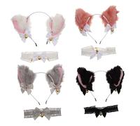 WOONEKY 4ensembles Kit Diadèmes Et Colliers Avec Oreilles De Chat Accessoires Cosplay Mignons Pour Fête Halloween Et Photographie