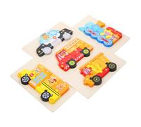 WOONEKY 5 Ensembles Puzzle Bois pour Garçon Fille Ans de Jouets Éducatifs Forme de Véhicules Camion de Pompiers Bus Train Puzzles Cognitifs Bois pour Développement Motricité Fine
