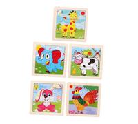 WOONEKY 5 pièces Puzzle Bois Éducatif pour Garçon Fille Puzzle Animal Cartoon Jeux Éveil Ludiques pour Garçons et Filles avec Coq Vache Lapin et Girafe