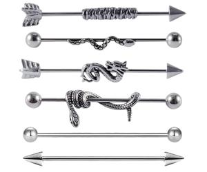 WOONEKY 6 Pièces Boucles D'Oreilles Bar Industriel en Acier Inoxydable Piercing d'Oreille Bijoux Corps Style Décontracté pour Hommes