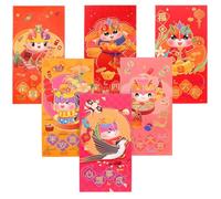 WOONEKY 6 Pièces Lot de Enveloppes Rouges Créatives avec Motif Dragon Pochettes Porte-monnaie pour Nouvel An Chinois Cadeaux Traditionnels Du Festival Du Printemps Rangement Pratique et