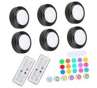 WOONEKY 6 pièces Puck Lights LED Sous Meuble Couleurs Changeantes avec Télécommande Éclairage Sans Fil à Piles pour Placards Chambres et Ambiance