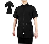 WOONEKY Blouse Toilettage Animaux Noire à Manches Mi Longues Vêtement Professionnel avec Poches Smock pour Toilettage et Coupe Blouse de Travail Lavable et Pratique