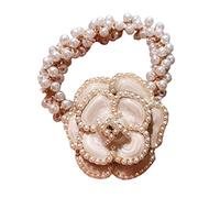 WOONEKY Camellia Flower Hair Tie with Pearl for Women Elegant Floral Ponytail Holder for Everyday Wear and Special Occasions