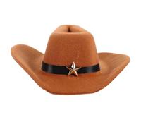 WOONEKY Chapeau de Cowboy pour Chien et Chat Taille M, Tissu Léger Respirant Marron Bord Large, Accessoire Décoratif Ajustable pour Chiots et Chatons, Protection Solaire pour Promenades