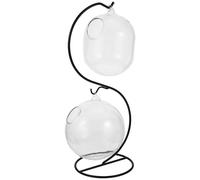 WOONEKY Ensemble Aquarium de Bureau en Verre Multifonction avec Support en Fer de S, Vase Rond de 12 Cm pour Plantation Hydroponique de Succulentes, Décor Moyen Format pour Aquarium