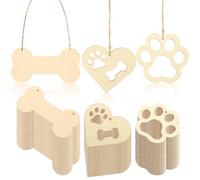 WOONEKY Étiquette DIY Bois Forme Os et Patte Ours avec Découpe Cœur Corde Accessoires Créatifs pour Peinture et Décoration Personnalisée