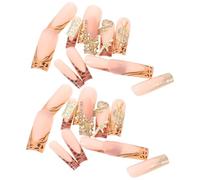 WOONEKY Faux Ongles Longs Forme Cercueil Dorés Noeud Élégant et Imprimé Léopard Kit French Manucure Décoratif pour Fêtes et Occasions Spéciales Manucure Élégante et Résistante