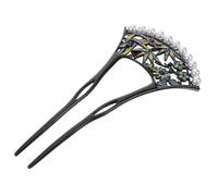 WOONEKY Fourchette À Cheveux : Élégantes Épingles À Cheveux De Style Chinois En Forme D'éventail - Coiffe En Métal En Forme De U Avec Perles Artificielles Pour Coiffures De Mariée Et