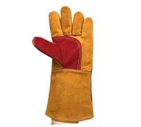WOONEKY Gants Résistants Chaleur et Feu Cuir Vachette Épais et Allongés Gants Bbq et Soudage Isolants Multi-usages pour Maison Camping et Atelier