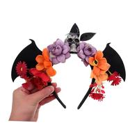 WOONEKY Halloween Headband With Bat Wings And Skull Flowers Fabric Day Of The Dead Accessory For Cosplay And Themed Parties