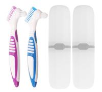 WOONEKY Kits Portables de Brosses à Dents Double Face pour Dentiers, 2 Ensembles Rangement Compact, Nettoyage des Prothèses Lors de Déplacements
