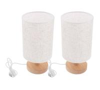 WOONEKY Lampe Chevet en Bois Naturel Abat-jour en Tissu Doux, Lampe de Table Rétro pour Décoration de Chambre et Ambiance Chaleureuse, Lot de 2 Pièces