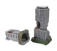 WOONEKY Lot de 2 Décorations en Résine pour Aquarium - Ruines Urbaines Réalistes et Château Miniature - Cachettes pour Poissons et Grottes Décoratives - Ambiance sous-Marine Urbaine -
