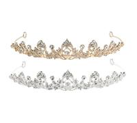 WOONEKY Lot de 2 Diadèmes de Mariée en Strass Argentés et Dorés Accessoires de Coiffure Bandeau Bijoux pour Femmes Couronnes Élégantes pour Mariage et Cérémonies Coiffures de Mariée