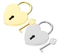 WOONEKY Lot de 2 Sets de Cadenas e Cœur Grand Format Argenté et Or Cadenas de Voyage Métalliques Clé pour Valise Boîte à Bijoux et Carnet Présent Saint-valentin ou Anniversaire